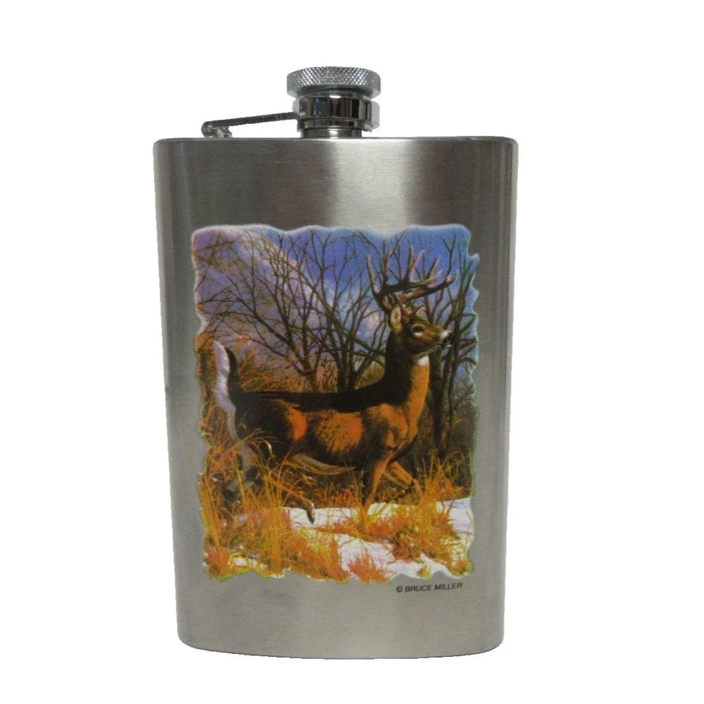 Flask Buck Deer Hunter Outdoors Hunting 9 oz.  Stainless Steel Whisky